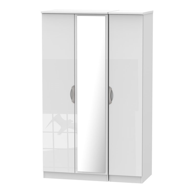Ratley 3 Door Manufactured Wood Wardrobe, White Gloss, H183 x W111 x D53cm