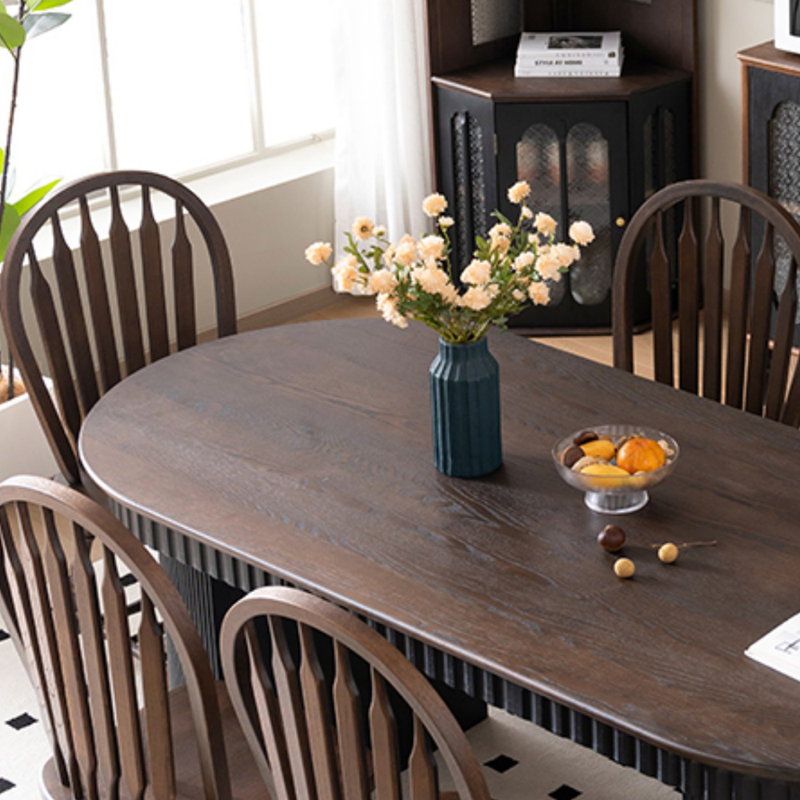 Table de salle à manger elliptique en bois de frêne avec tiroirs, H 29,52 po x L 70,86 po x l 35,43 po