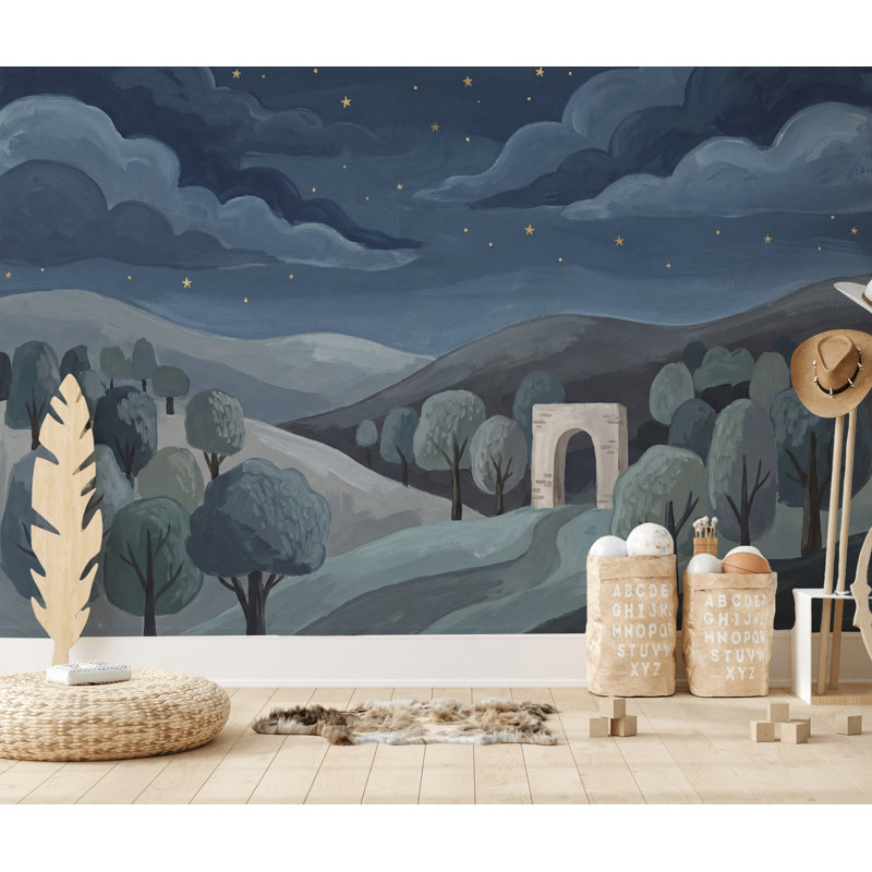 Papier peint paysage sombre nuit étoilée voûte en pierre amovible, 120 po x 96 po, Texturé non collé