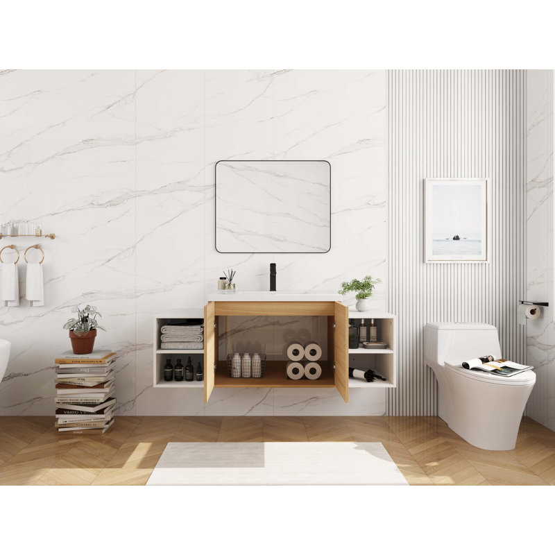 Meuble-lavabo mural avec lavabo en résine et rangement modulaire, 59"
