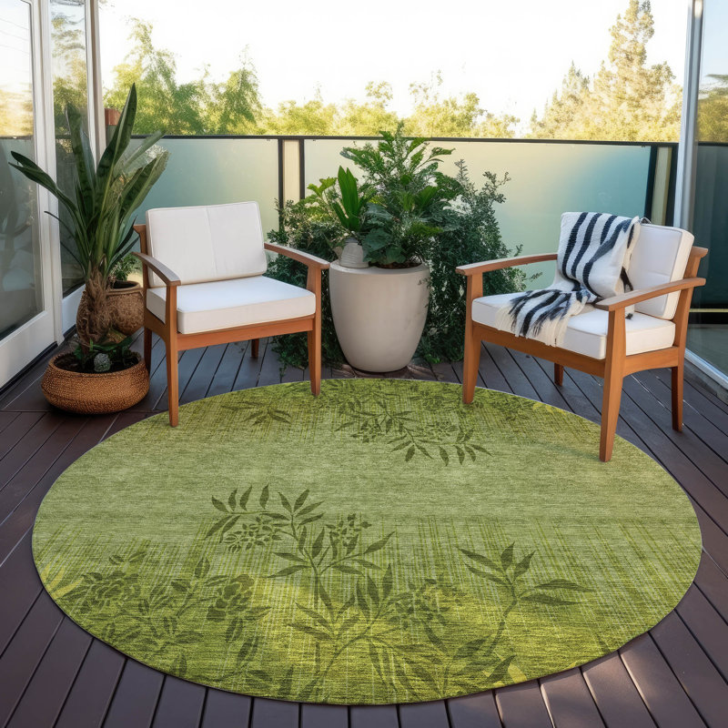 Azania Washable Floral Indoor / Outdoor Rug, Round 8'