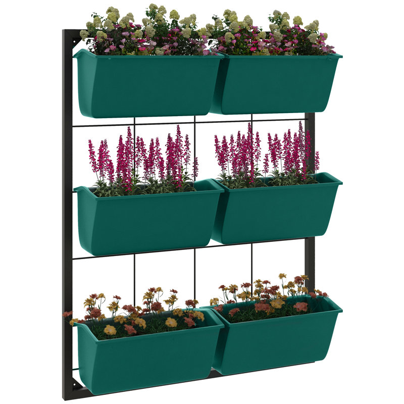 Pot de fleurs mural à 3 niveaux avec 6 pots pour une utilisation intérieure et extérieure, Vert / noir