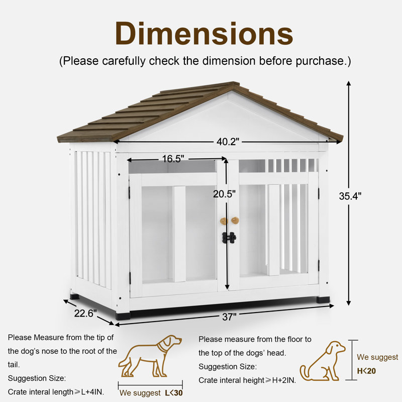 Medium White and Brown Wooden Dog House Furniture