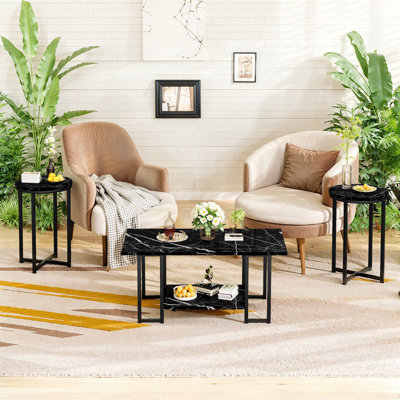 Ensemble de 3 tables basses de style moderne minimaliste avec structure en métal noir