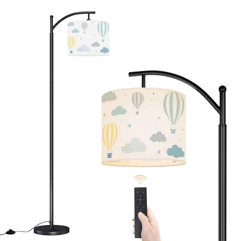 Arc Floor Lamp Whimsical Hot Air Balloons Soft Clouds Stars Pastel Colors Floor Lamps with Remote LED Lights Adjustable Lamp Shades Tall Standing Lamps for Reading Office Living Room