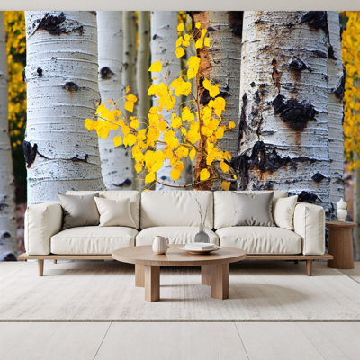 Peel and Stick Wallpaper Aspen Tree Autumn Wall Murals 69"H x 96"W Removable PVC Wall Paper Self-Adhesive Wall Paintings Art Decor for Bedroom Living Room