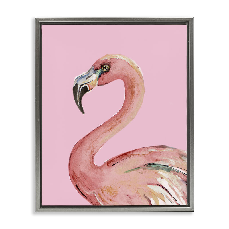 Art mural flamant rose sur toile par Patricia Pinto, Cadre flottant gris lustré, H 31 po x l 25 po