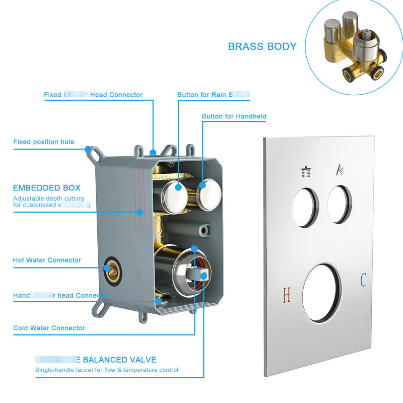 Dual 10 Inch Square Shower Head - Wall Mounted With Handheld