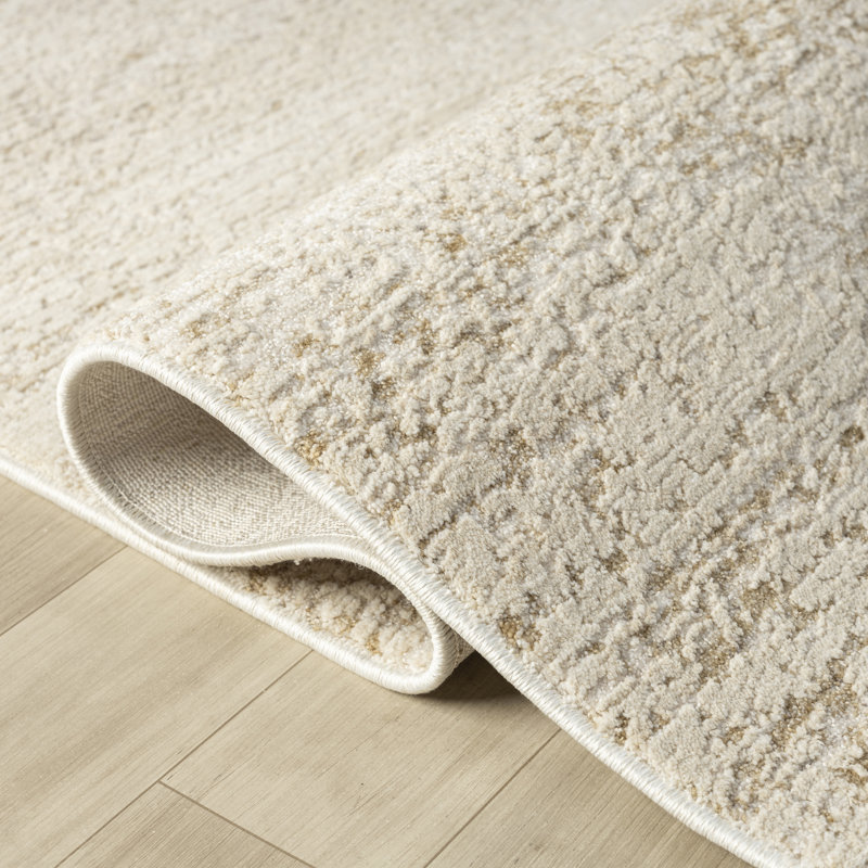 Tapis abstrait en polyester sculpté abstrait / crème / doré, Rectangle 9 pi x 12 pi, Beige