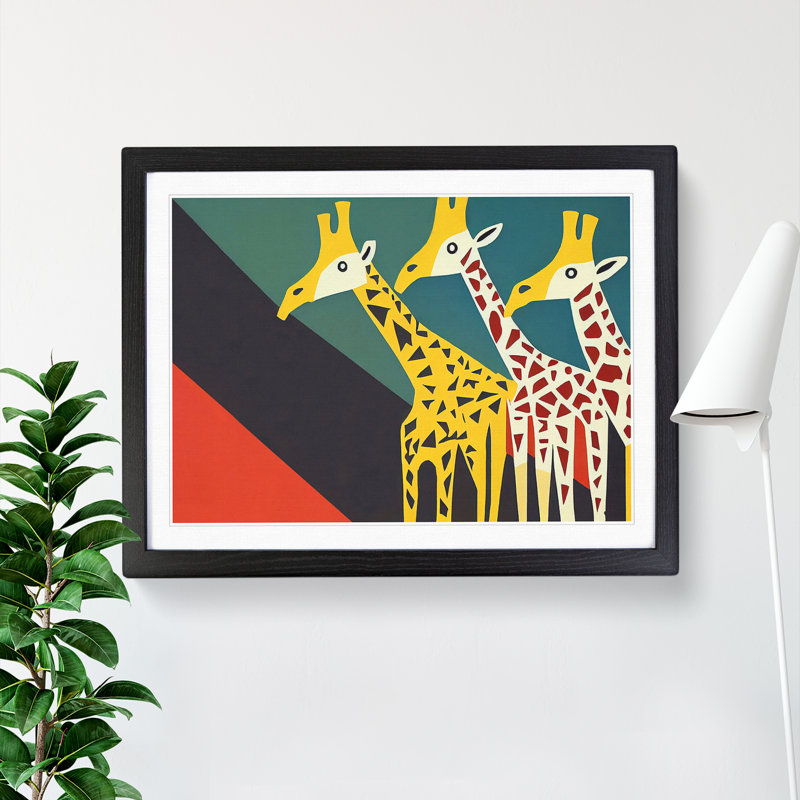 Abstract Giraffes - Single Picture Frame Print, Black, 46cm H x 64cm W x 2cm D