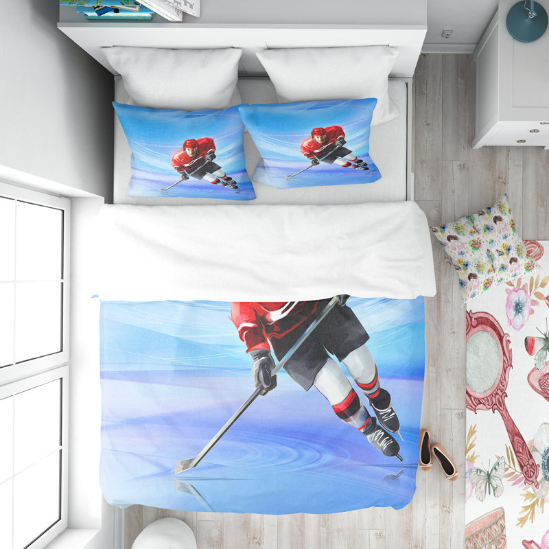 Ensemble de housse de couette designart masculin hokey player, Housse de couette très grand + 2 taies décoratives