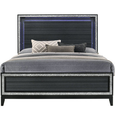 Haiden LED & Weathered Black Finish Queen Bed W/Led
