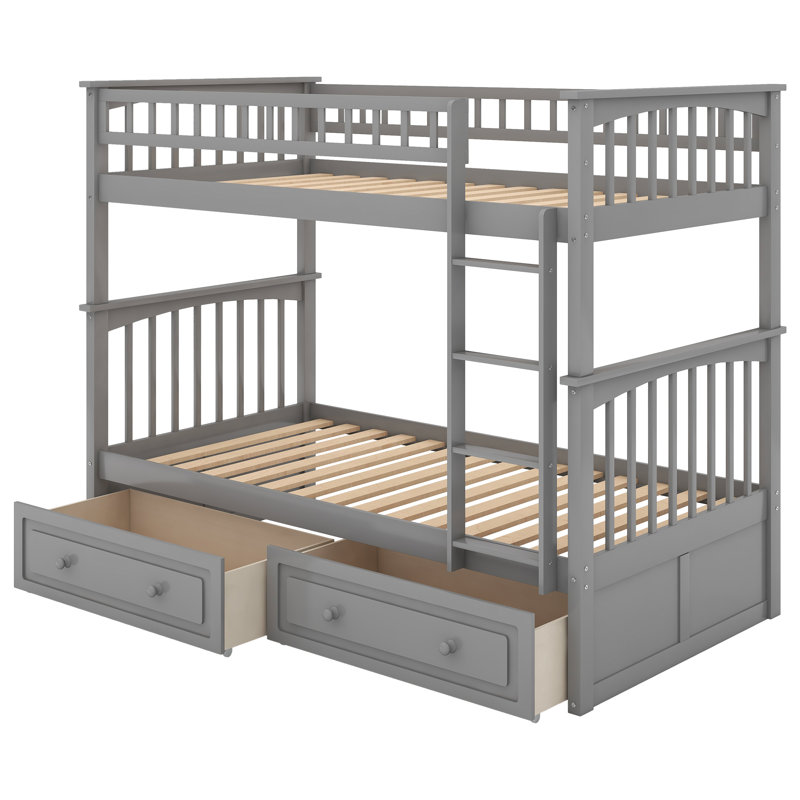 Twin Over Twin Bunk Bed With Drawers, Convertible Beds, Gray, Gray, Twin Over Twin