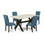 L'ensemble de table de cuisine comprend une table de salle à manger rectangulaire avec pieds en X et chaises rembourrées en tissu de lin-947147475-947147474