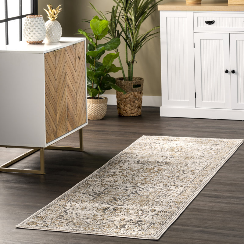 Oriental Beige/Gray Area Rug, Runner 2'8" x 8'