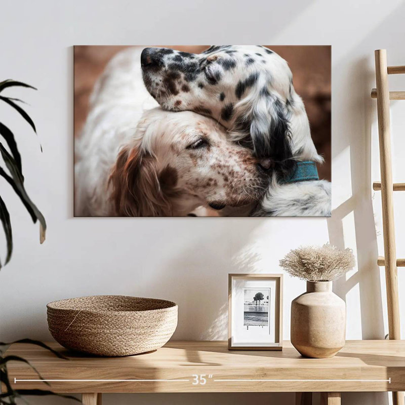Cuddling English Setters, 24" H x 36" W