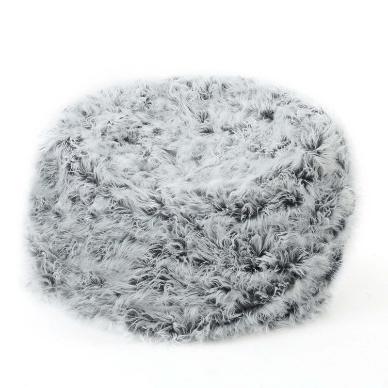 Pouf rond en fausse fourrure 5 pieds, Gris / fausse fourrure argentée