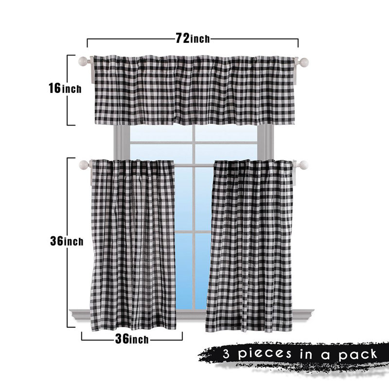  Rideau de cuisine Gingham, Noir, L 72 po x L 36 po