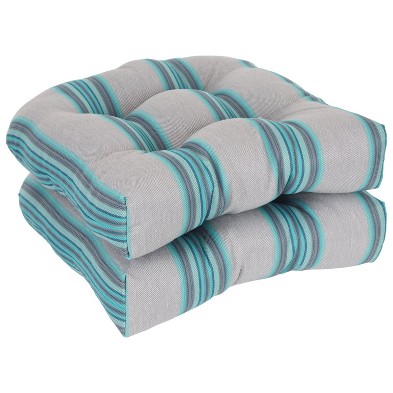 19-Inch Rounded Back Woven Olefin Outdoor Chair Cushions  (Set Of 2), Gray;Blue;Multi-Colored Striped