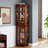 Corner Curio Cabinet With Lighting And 4 Adjustable Glass Shelves, Tempered Solid Wood Legs