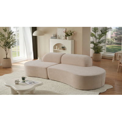 Canapé d'angle modulaire incurvé de 244 cm (96 po), canapé moderne Cloud sans dossier, assise profonde, canapé lounge rembourré en tissu éponge moelleux compressé pour salon, aucun assemblage requis, Bgige