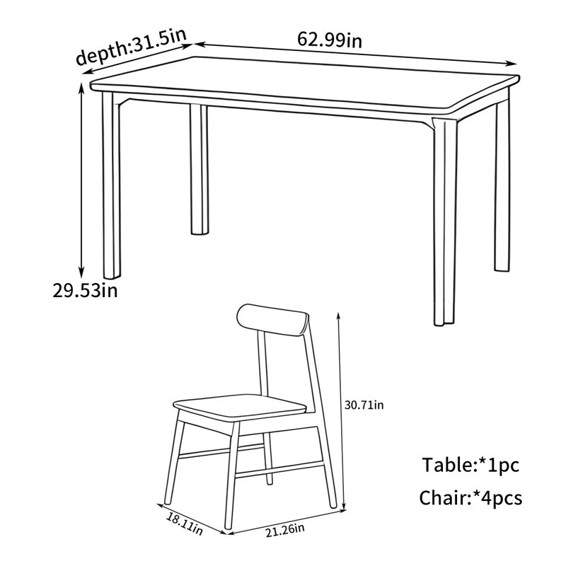 Modern minimalism rectangular dining table, 29.53"H x 62.99"L x 31.5"W