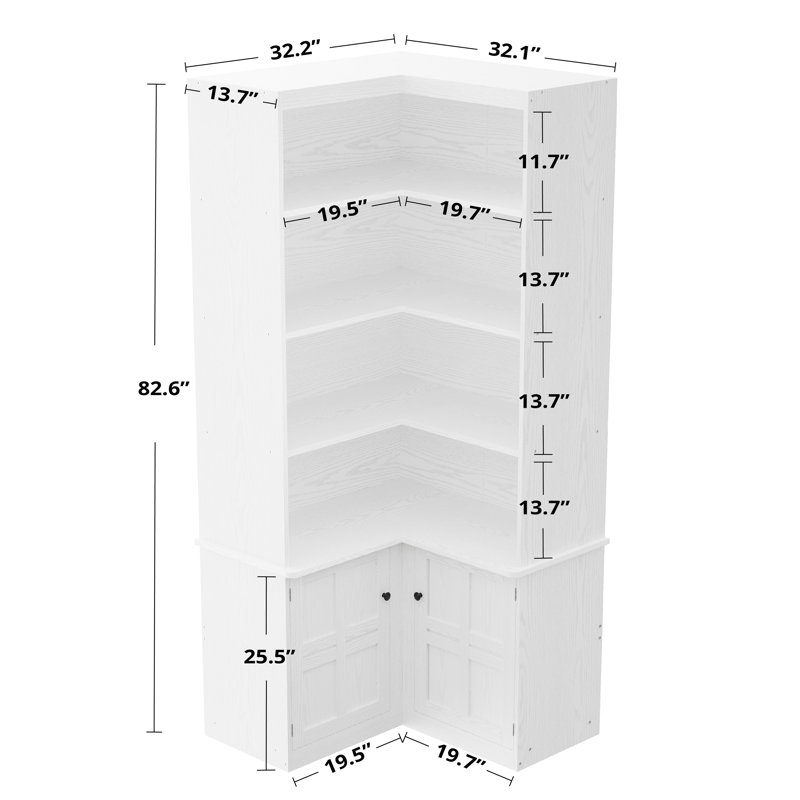 82.6" Corner Bookshelf with Doors, 6 Tier Large Corner Bookcase