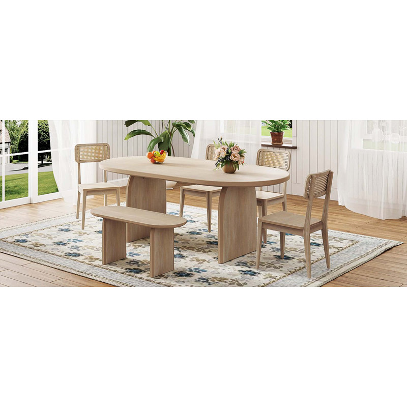 Ensemble de salle à manger moderne 6 pièces avec banc pour 6 meubles de cuisine, Naturel