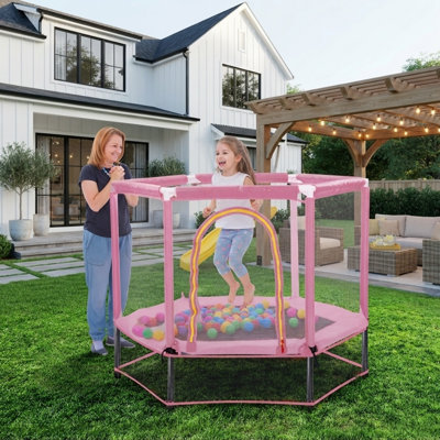 Trampoline 55 po pour tout-petit avec filet de sécurité et balles océaniques, mini-trampoline intérieur et extérieur pour enfants