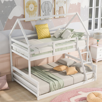 Lit superposé simple au-dessus d'une chambre double avec échelle intégrée, blanc