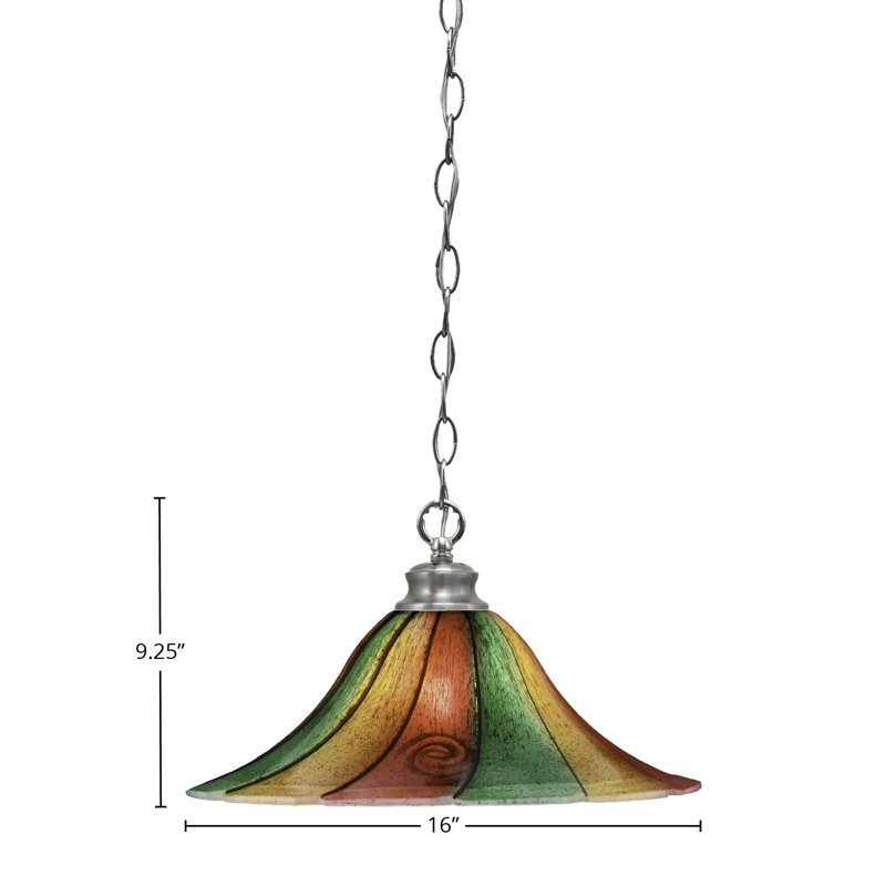 Luminaire suspendu en chaîne illustré d'un verre de Mardi gras 16 po, Nickel brossé, 9.25" H x 16" W