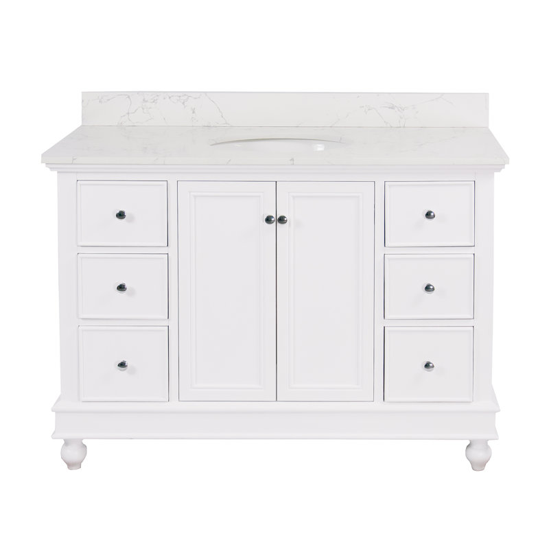 48'' Single Bathroom Vanity with Top, White, Engineered Marble