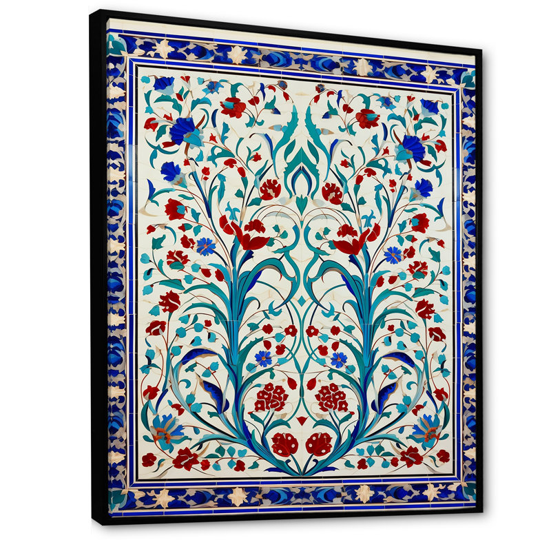 «Blue Tile», art mural mural marocain II, Cadre flottant noir, H 20 po x l 12 po x P 1 po
