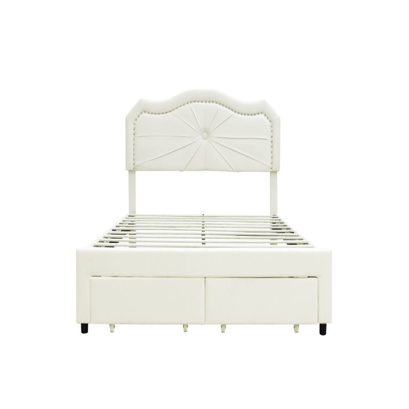 Lit plateforme avec rangement Finley, beige, Très grand