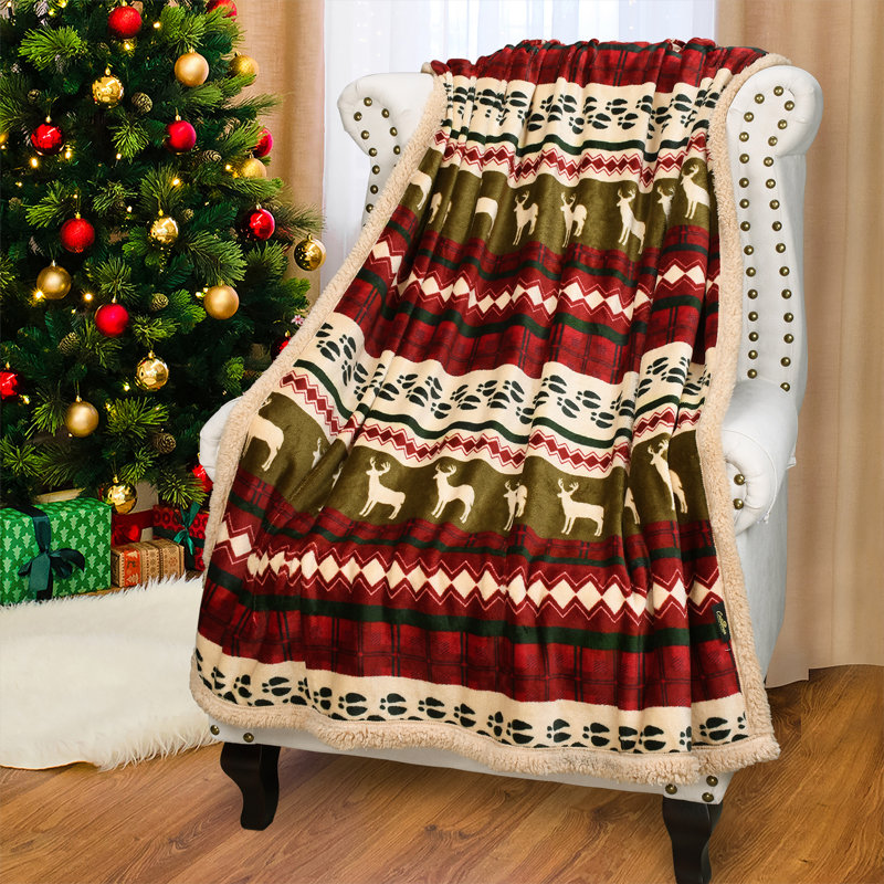 Catalonia Christmas Reindeer Sherpa Fleece Throw Blanket, 50x60 inches