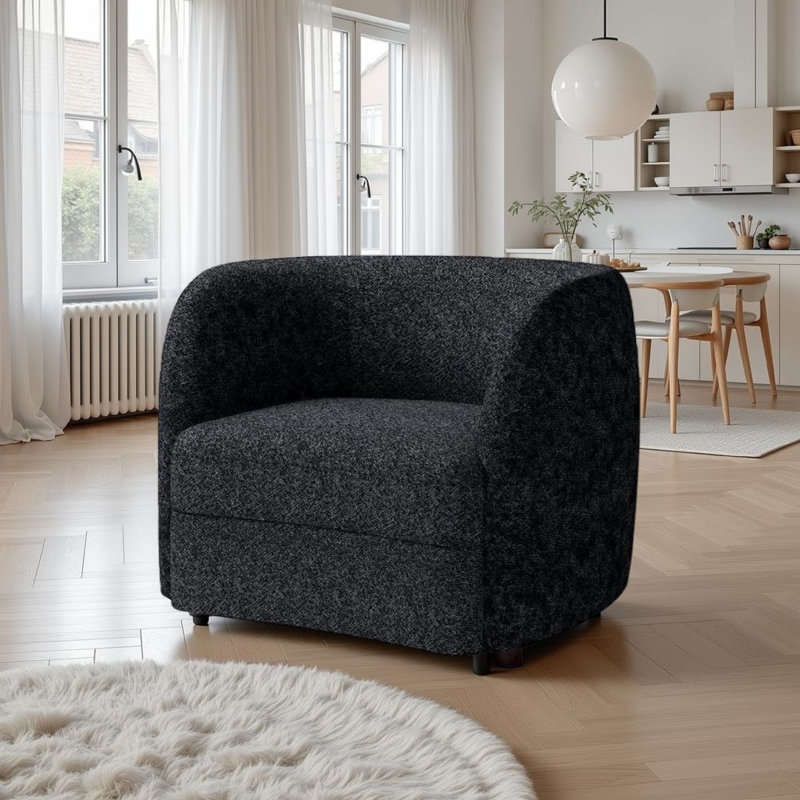 Fauteuil d'appoint Srey, 37 po, boucle moelleuse, forme de reins courbée, Bouclé noir