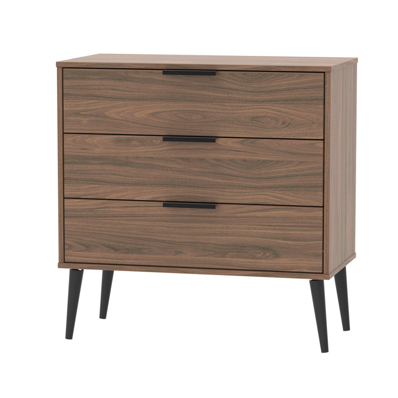 Fully Assembled Euart 3 Drawer Chest, Walnut/Black