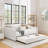 Full Size Daybed With Trundle Upholstered Sofa Bed, With Vertical Stripes, Linen Fabric, Beige (82.5"X58"X30")