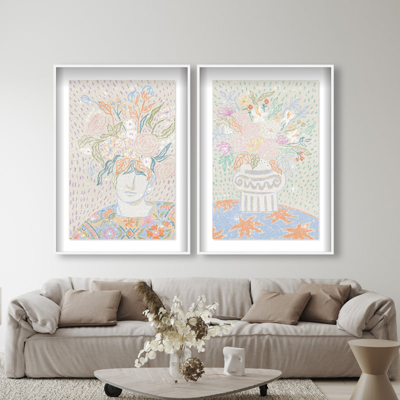 Summer Flourish Set Shadowbox Floral & Botanical Print by Oliver Gal, Black Frame, 10 x 15, 51"H x 35"W, White Shadowbox