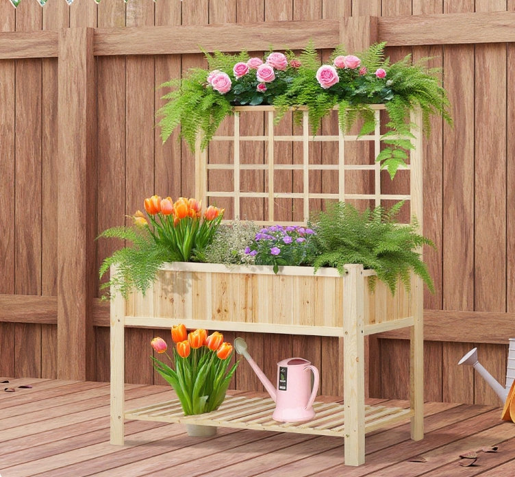 Lit de jardin surélevé en bois, boîte à fleurs surélevée de style Coutryside