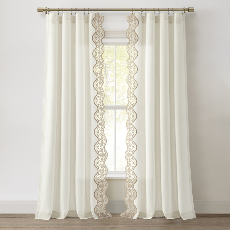 Fleurette 52" W x 84" L Scalloped Edge Lace Single Window Panel, Off White/Neutral