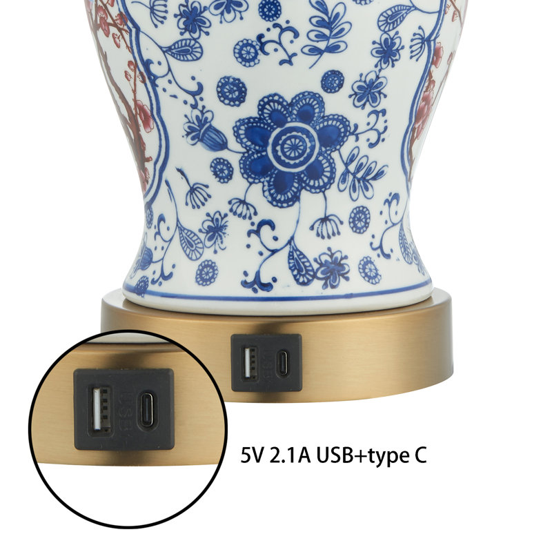 Kennlee Ceramic Table Lamp with USB Ports & Type C