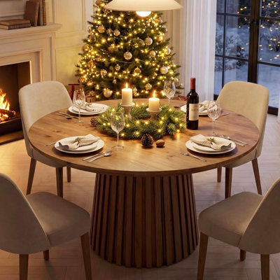 47.3" Solid Wood Dining Table for 4-6, Round Wood Kitchen Table