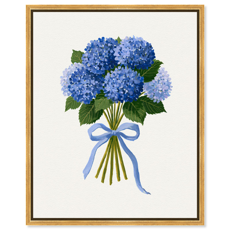 "Blue Bouquet II", reproduction d'art sur toile encadrée, H 32 po x l 26 po, Encadrement doré