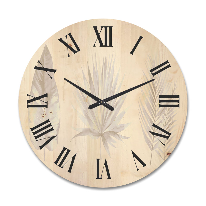 Horloge murale en bois feuilles tropicales, Grand