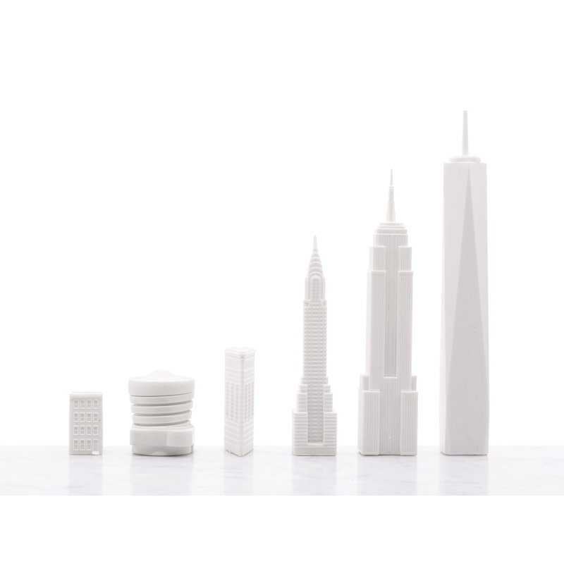 Acrylic New York Chess Set with Marble Hatch Board