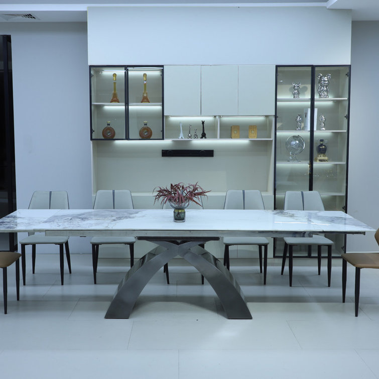 86.61"-118.11" Modern Extendable Dining Table - Brushed Black Steel Base