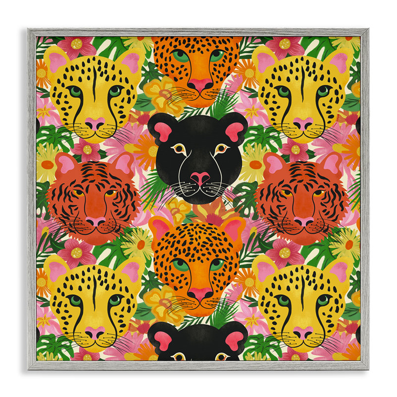 «Jungle Cats Wildlife», giclée encadrée par Carrie Cantwell, H 24 po x l 24 po, Estampe numérique Farmhouse