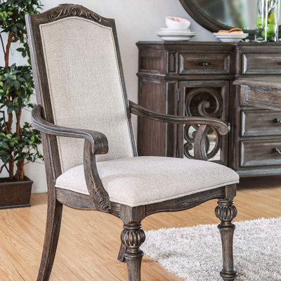 Chaise de salle à manger avec accoudoirs en bois naturel de style rustique et finition ivoire