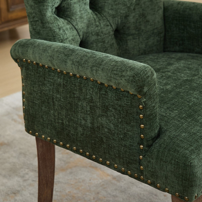 Chaise d'appoint rembourrée avec pieds courbés, Vert olive